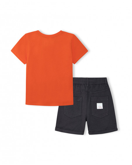 Conjunto camiseta manga corta naranja y bermuda punto con
