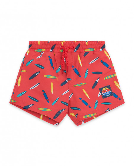 Bermuda baño coral con estampado tablas surf niño Bermuda baño coral con estampado tablas surf niño