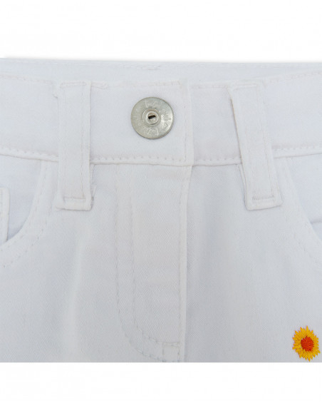 Pantalón denim cinco bolsillos blanco flor niña Pantalón denim cinco bolsillos blanco flor niña