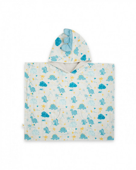Poncho baño muselina bambú + rizo hello dino azul Poncho baño muselina bambú + rizo hello dino azul