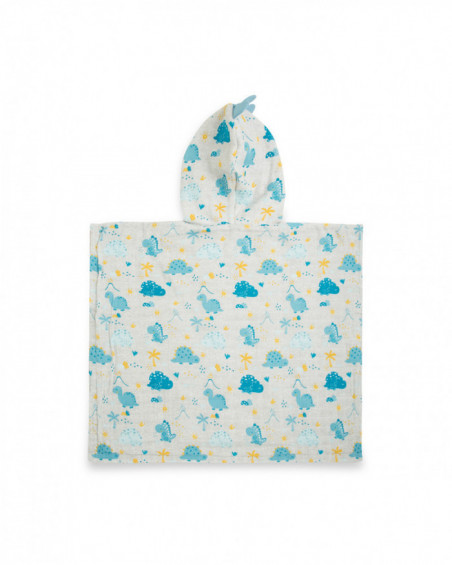 Poncho baño muselina bambú + rizo hello dino azul Poncho baño muselina bambú + rizo hello dino azul