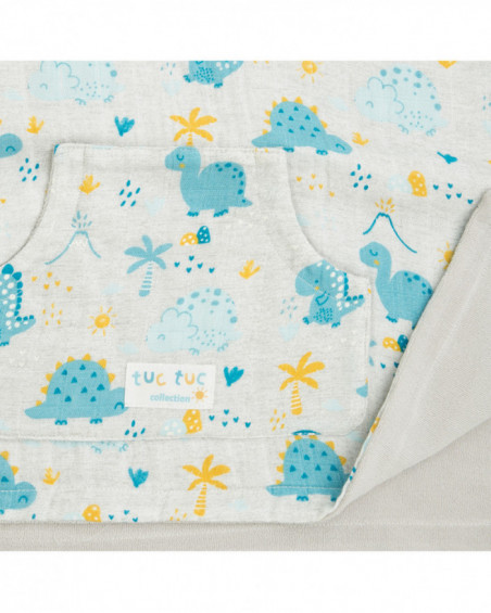Poncho baño muselina bambú + rizo hello dino azul Poncho baño muselina bambú + rizo hello dino azul