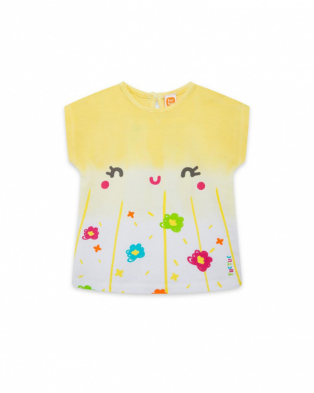 Camiseta manga corta amarilla flores niña