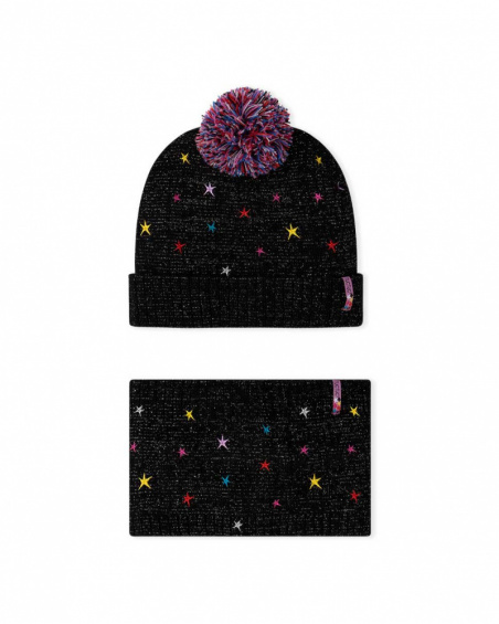 Gorro y cuello tricot negro niña glam rock Gorro y cuello tricot negro niña glam rock
