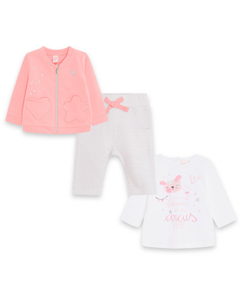 Set 3 pièces peluche rose et tricot Baby Circus Girl