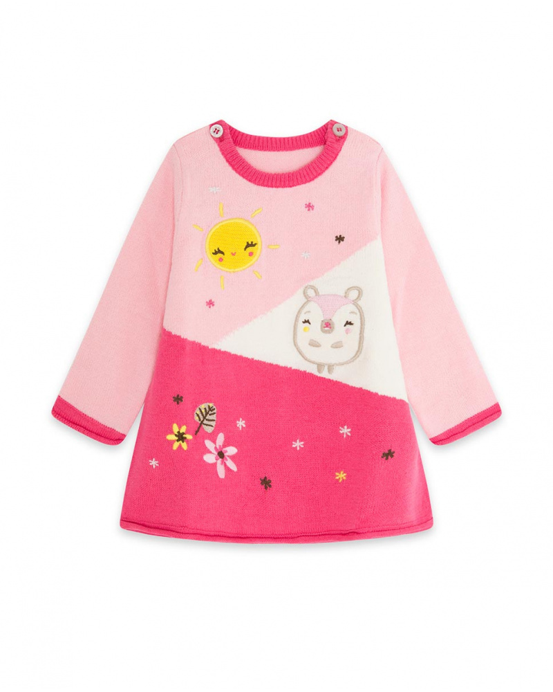 Fille Rose Tricot Robe Woodland