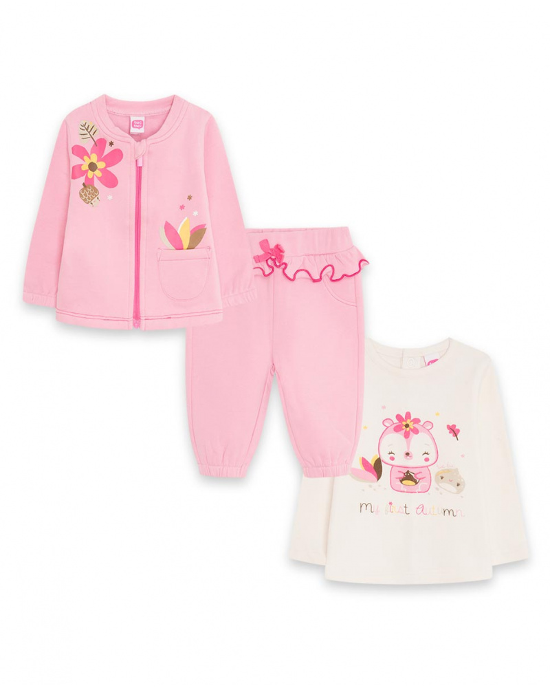 Set 3 Pièces Peluche Et Tricot Rose Woodland Girl