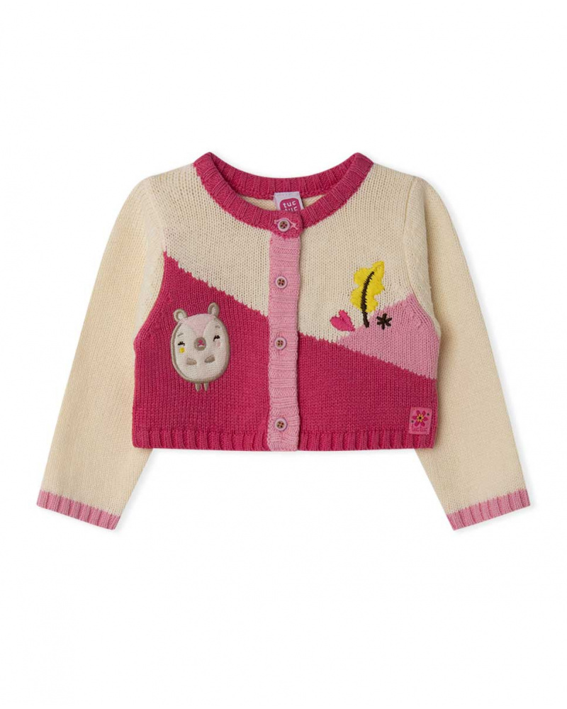 Veste En Tricot Fille Rose Et Blanc Woodland