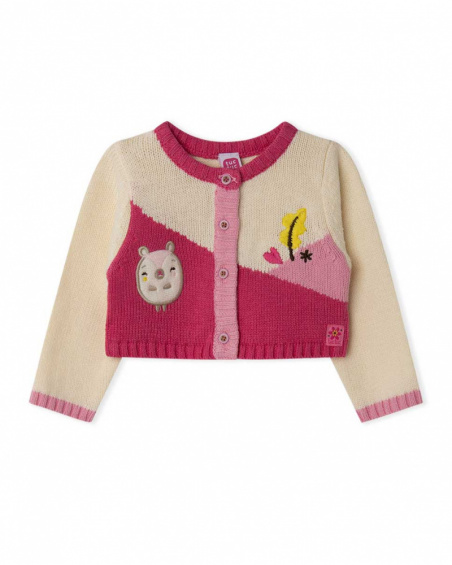 Veste En Tricot Fille Rose Et Blanc Woodland Veste En Tricot Fille Rose Et Blanc Woodland