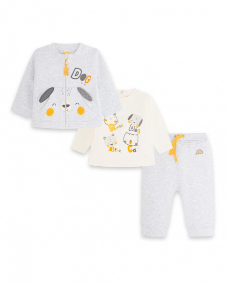 Ensemble 3 Pièces Peluche Et Tricot Gris Garçon Hiver Rainbow