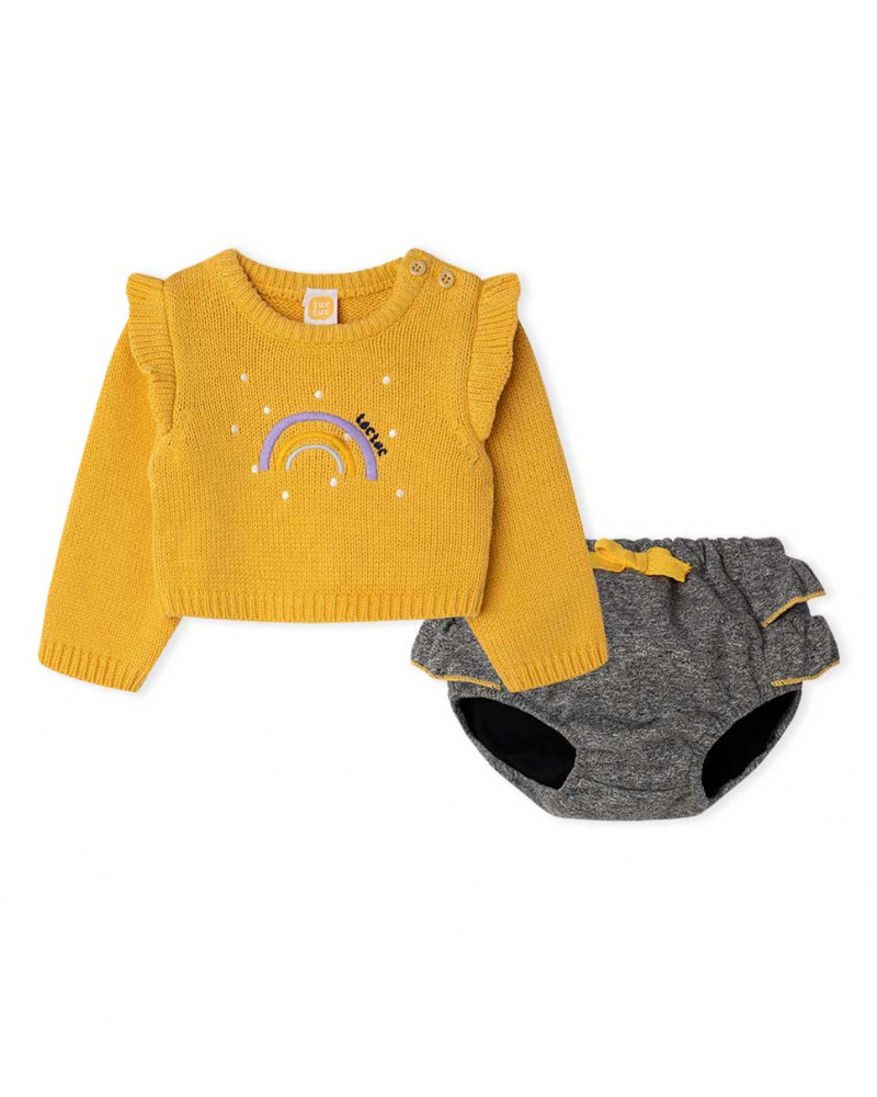 Pull Tricot Et Peluche Grenouille Orange Fille Hiver Arc-en-ciel