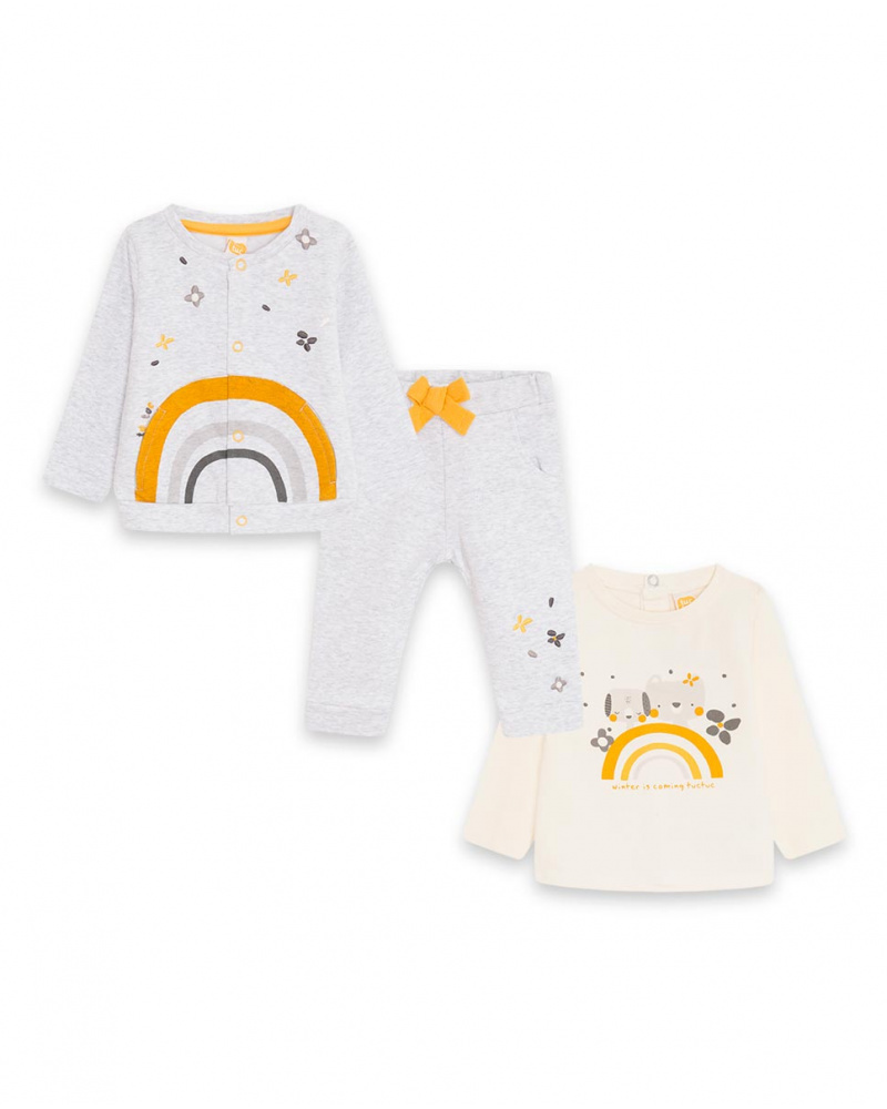 Set 3 Pièces Gris Peluche Et Tricoté Fille Winter Rainbow