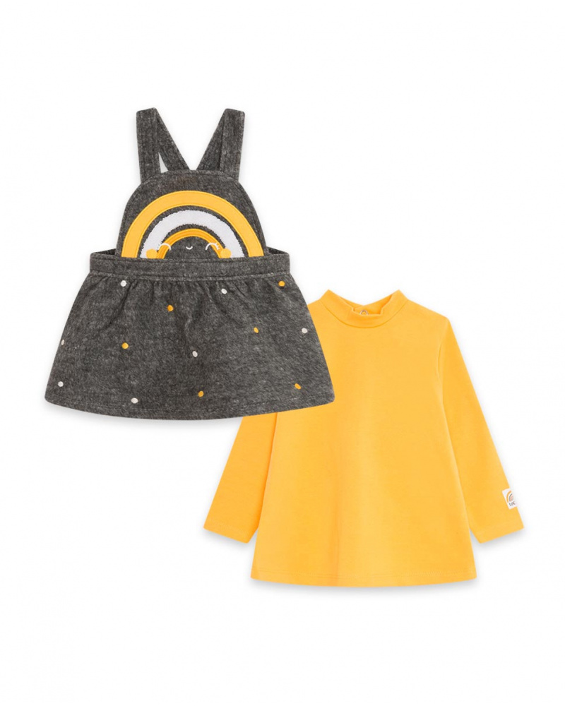 Pichi Peluche Et T-shirt Tricot Gris Fille Winter Rainbow