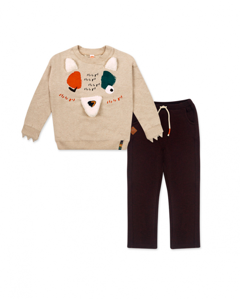 Sweat En Peluche Et Pantalon Plat Marron Garçon Natural Grown