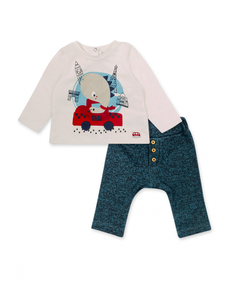 T-shirt En Maille Bleu Et Pantalon Plat Garçon Mini Traveller