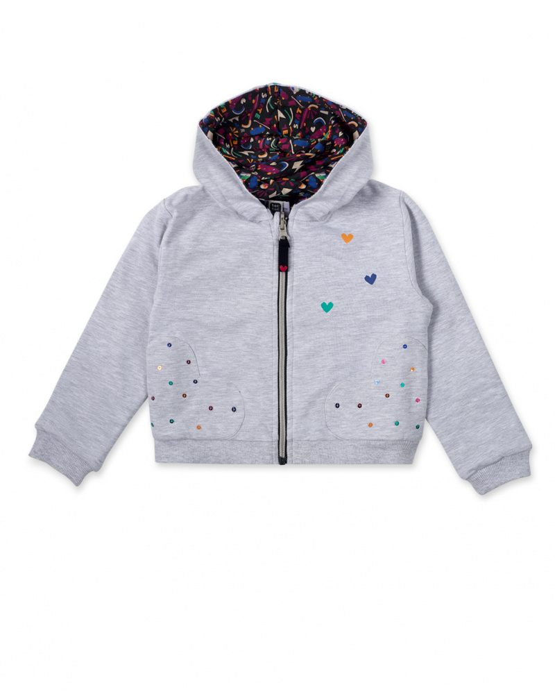 Sweat à capuche en peluche gris et noir Girl Connect