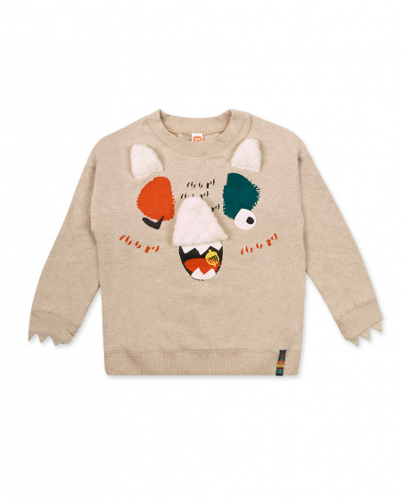 Sweat en peluche beige Garçon Natural Grown
