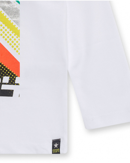 T-shirt Tricoté Blanc Et Jaune Garçon Speed Race T-shirt Tricoté Blanc Et Jaune Garçon Speed Race