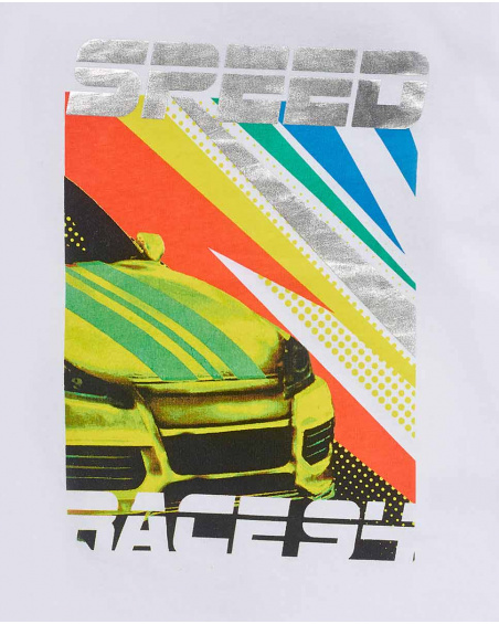 T-shirt Tricoté Blanc Et Jaune Garçon Speed Race T-shirt Tricoté Blanc Et Jaune Garçon Speed Race