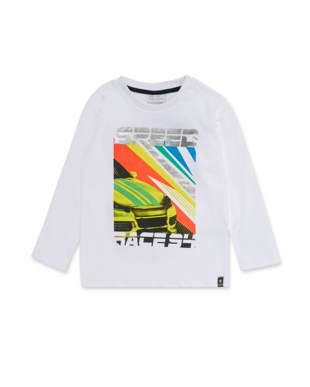T-shirt Tricoté Blanc Et Jaune Garçon Speed Race T-shirt Tricoté Blanc Et Jaune Garçon Speed Race