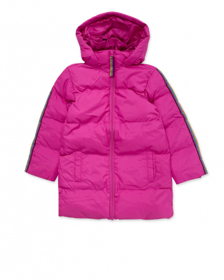 Parka matelassée rose fleurs d'hiver fille Parka matelassée rose fleurs d'hiver fille