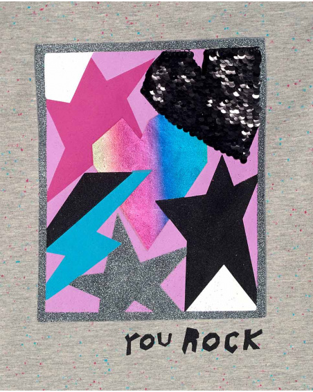 T-shirt Maille Gris Et Rose Fille Glam Rock