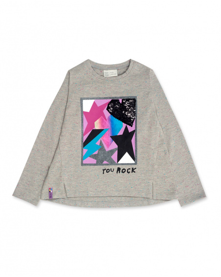 T-shirt Maille Gris Et Rose Fille Glam Rock