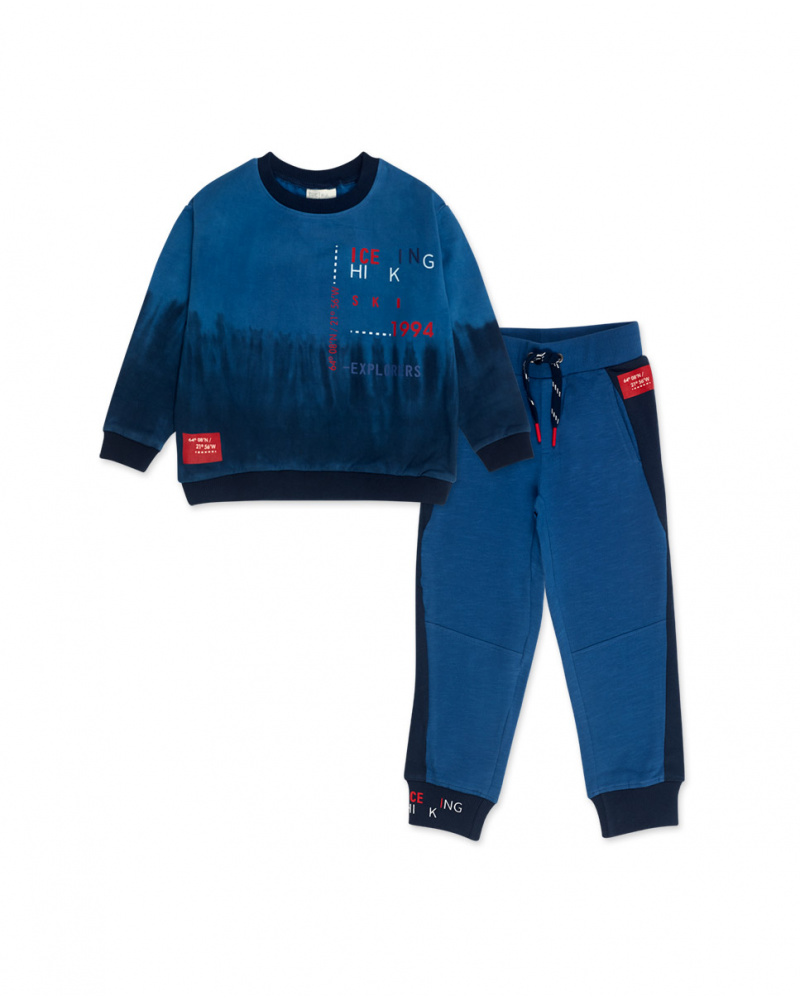Sweat Et Pantalon En Peluche Bleu Garçon Ski Explorers