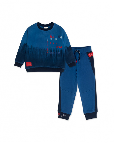 Sweat Et Pantalon En Peluche Bleu Garçon Ski Explorers