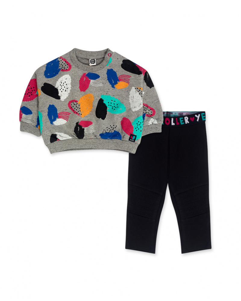 Sweat-shirt et legging en peluche noir et rose Girl Connect