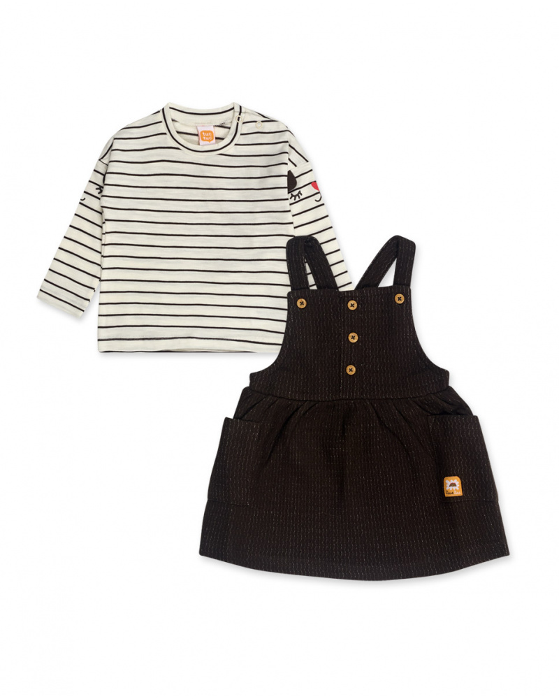 Salopette Et T-shirt En Tricot Marron Fille Dog'S Mix