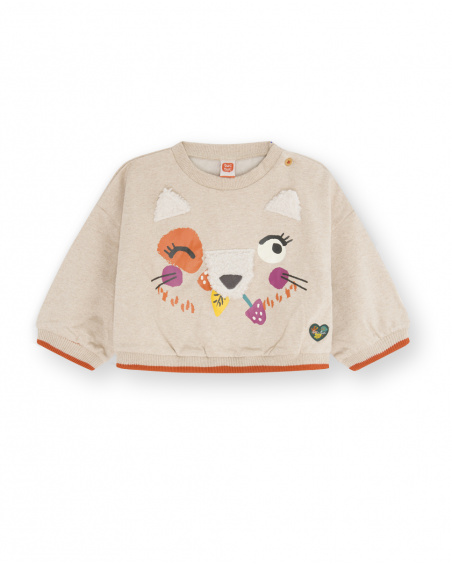 Sweat Peluche Beige Et Orange Fille Natural Grown Sweat Peluche Beige Et Orange Fille Natural Grown