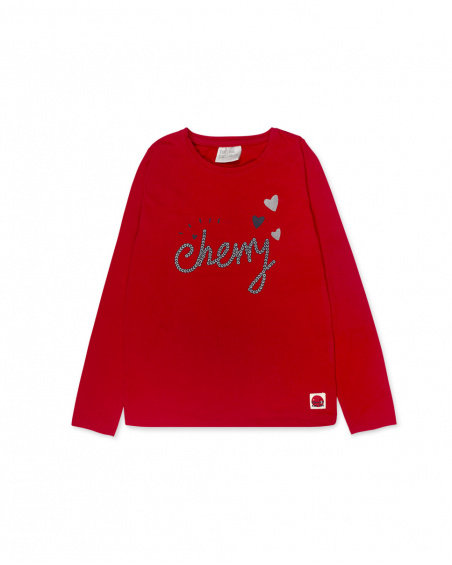 T-shirt Maille Rouge Et Rouge Fille J'Adore Le Milk-Shake T-shirt Maille Rouge Et Rouge Fille J'Adore Le Milk-Shake