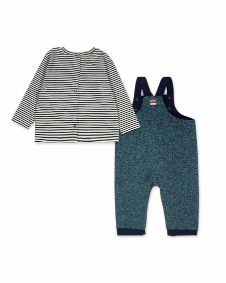 Salopette Plate Et T-shirt Tricoté Bleu Garçon Mini Traveller