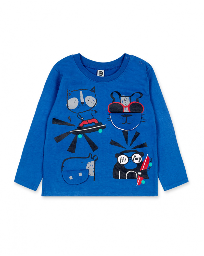 T-shirt en maille bleu et noir Connect Boy