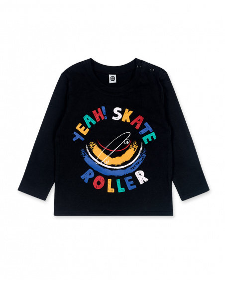 T-shirt Boy Connect tricoté noir et bleu