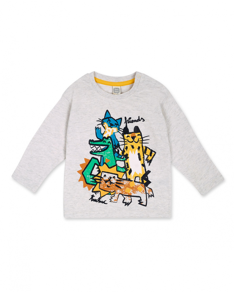 T-shirt long en maille beige pour garçon Hip Hip Hooray!