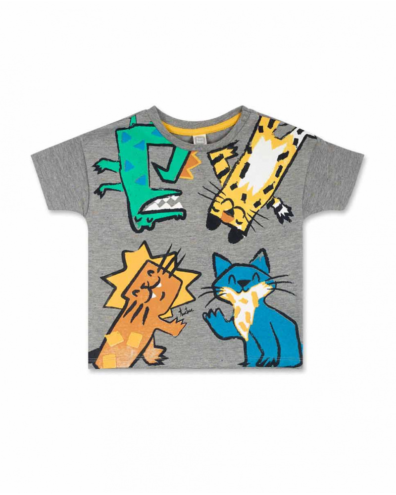 T-shirt gris en maille pour garçon Hip Hip Hooray!