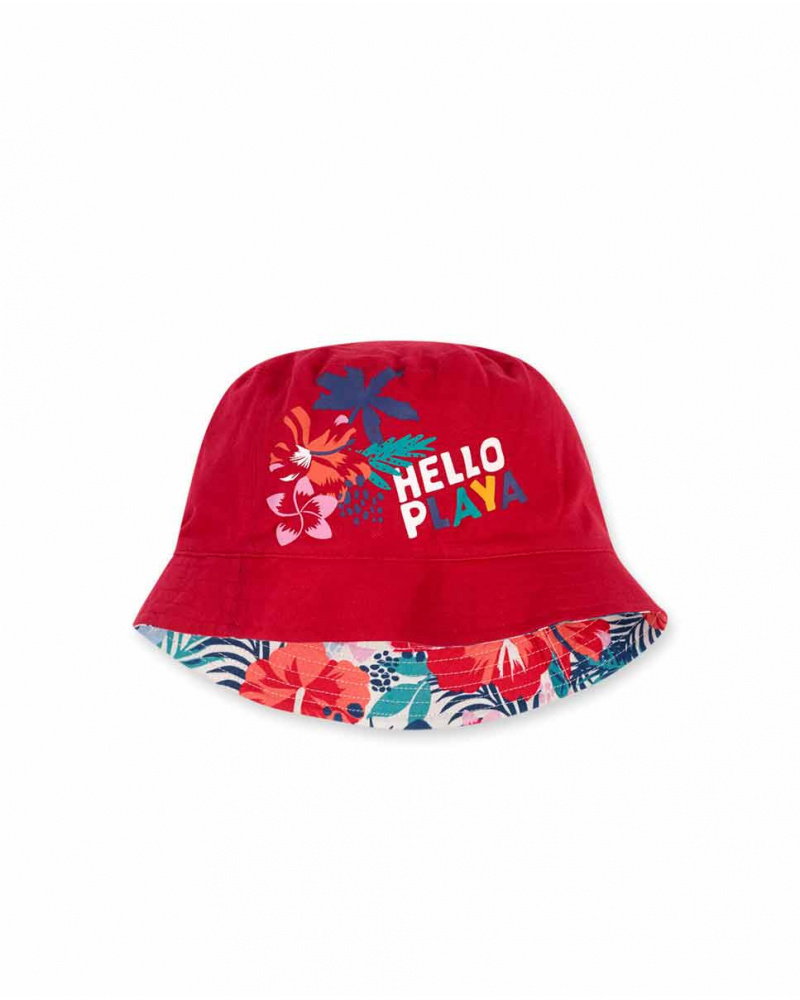 Casquette plate réversible rouge fille Hello Playa