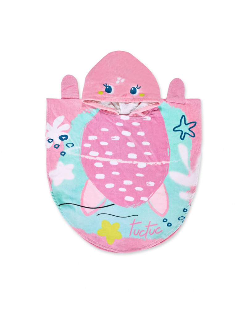 Serviette poncho rose pour fille Tortues