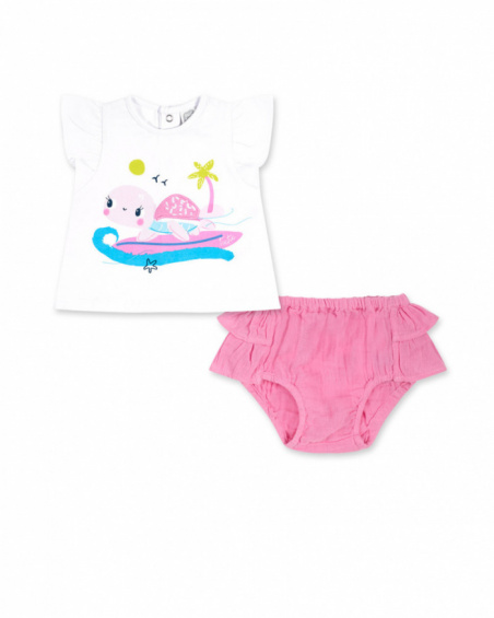 Ensemble tricot mousseline blanc rose fille Turtles Ensemble tricot mousseline blanc rose fille Turtles