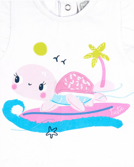 Ensemble tricot mousseline blanc rose fille Turtles Ensemble tricot mousseline blanc rose fille Turtles
