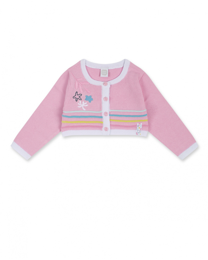 Veste tricot rose pour fille Turtles