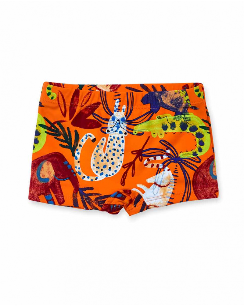 Maillot de bain boxer garçon orange Eco-Safari