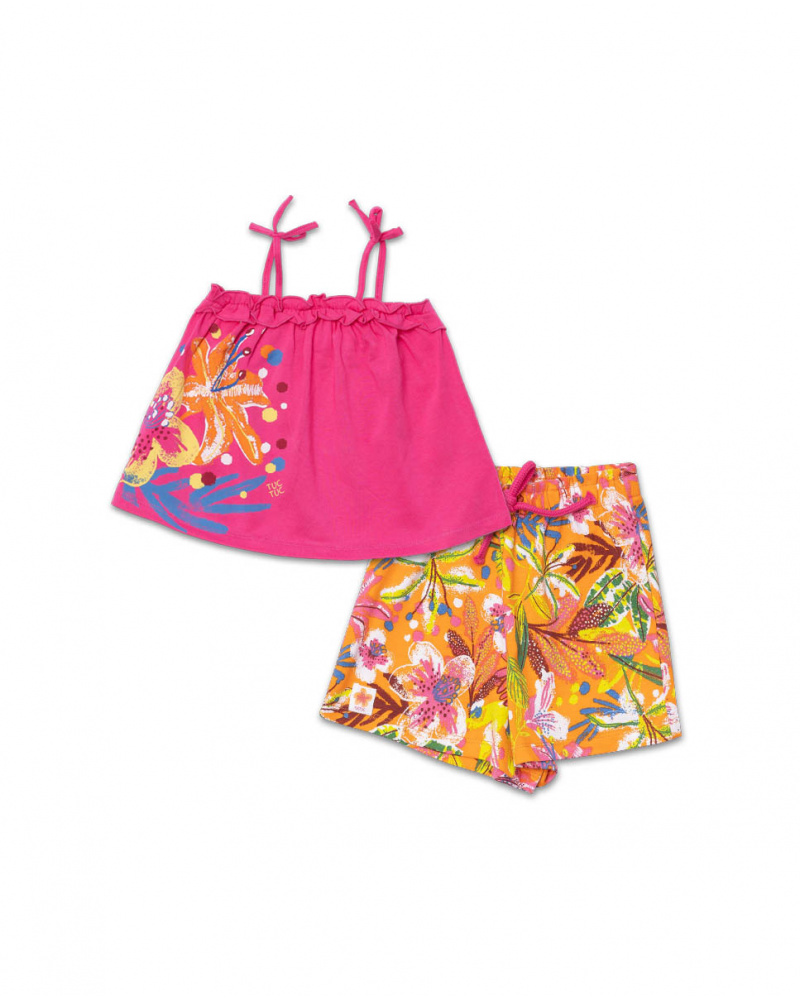 Ensemble tricot rose orange fille Eco-Safari