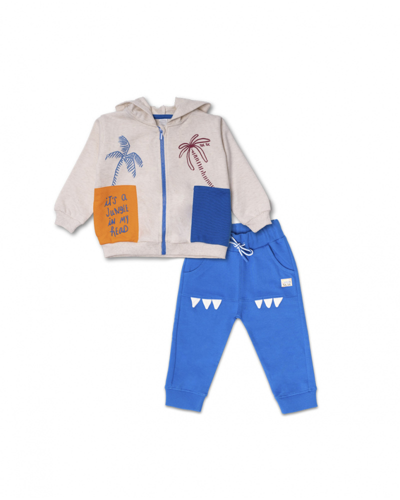 Ensemble peluche bleu beige pour garçon Eco-Safari