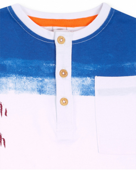 T-shirt blanc en maille à boutons pour garçon Eco-Safari T-shirt blanc en maille à boutons pour garçon Eco-Safari