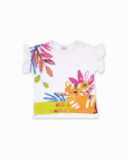 T-shirt capri en maille blanc pour fille Eco-Safari T-shirt capri en maille blanc pour fille Eco-Safari