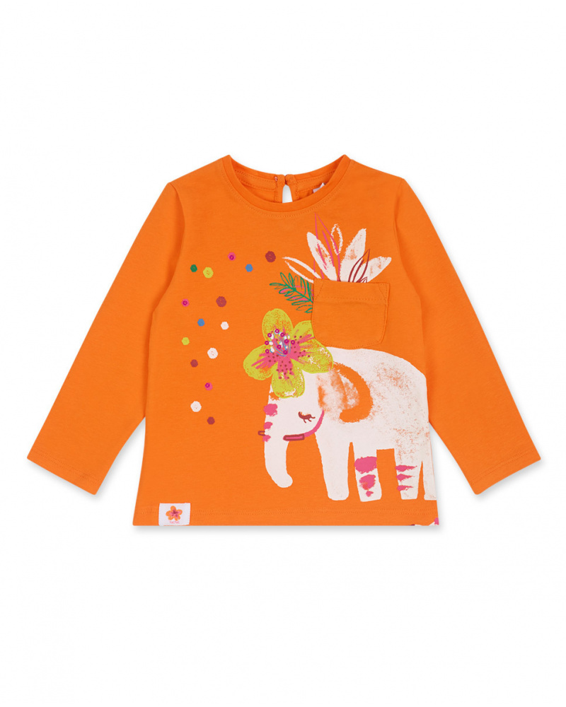 T-shirt long en maille orange pour fille Eco-Safari