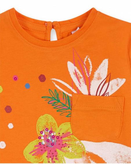 T-shirt long en maille orange pour fille Eco-Safari T-shirt long en maille orange pour fille Eco-Safari